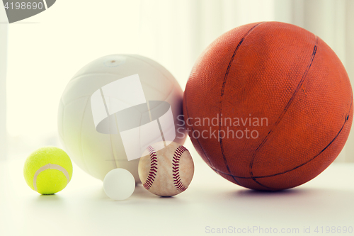 Image of close up of different sports balls set