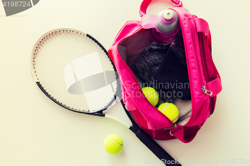 Image of close up of tennis stuff and female sports bag