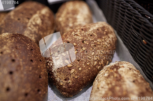 Image of close up of rye bread at bakery or grocery store