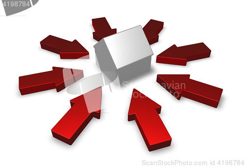 Image of arrows around a house model - 3d illustration