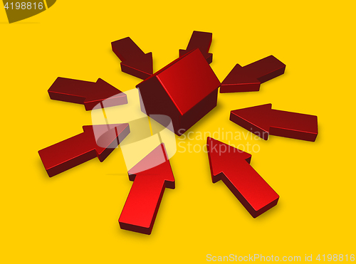 Image of arrows around a house model - 3d illustration