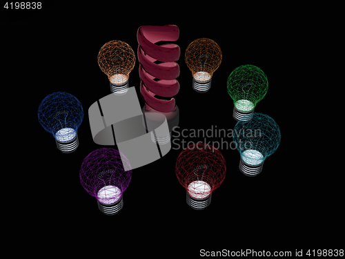 Image of energy-saving lamps. 3D illustration