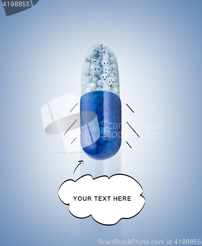 Image of Blue capsules and pills background