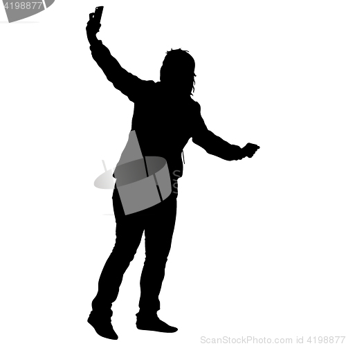 Image of Silhouettes woman taking selfie with smartphone on white background. illustration