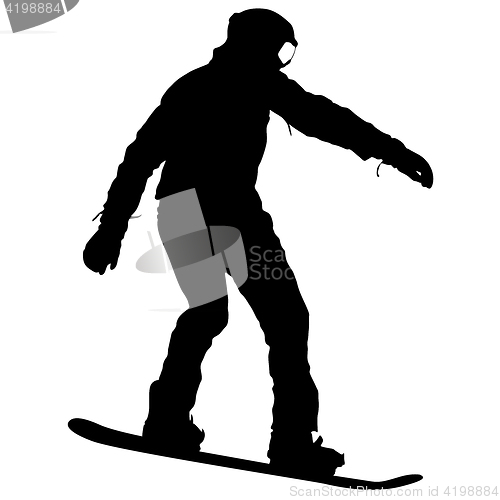 Image of Black silhouettes snowboarders on white background. illustration