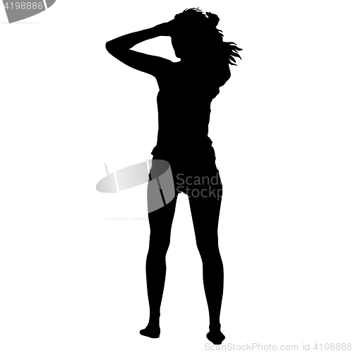Image of Black silhouettes of beautiful woman on white background. illustration