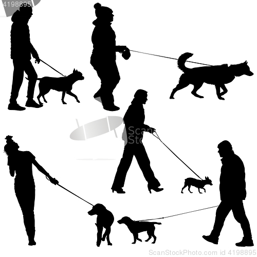 Image of Set ilhouette of people and dog. illustration