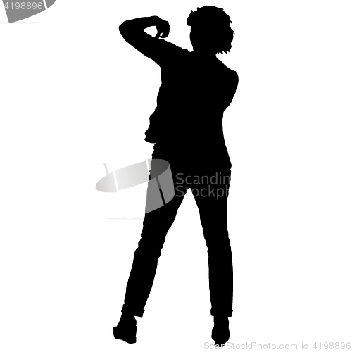 Image of Black silhouettes of beautiful woman with arm raised. illustration