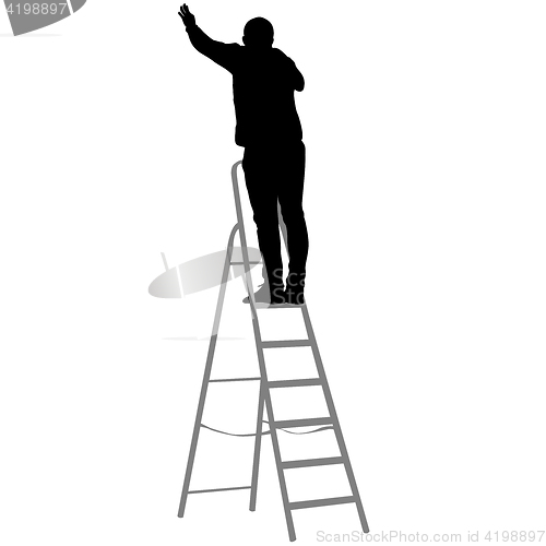 Image of Silhouette worker climbing the ladder. illustration