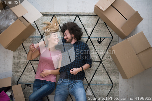 Image of Top view of attractive young couple