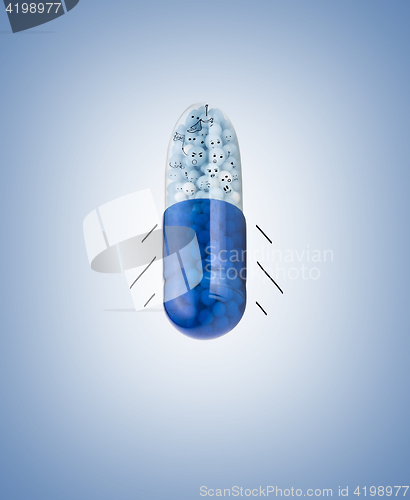 Image of Blue capsules and pills background