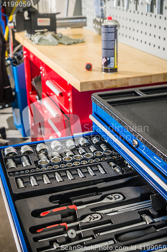 Image of Toolbox in the workshop, close-up