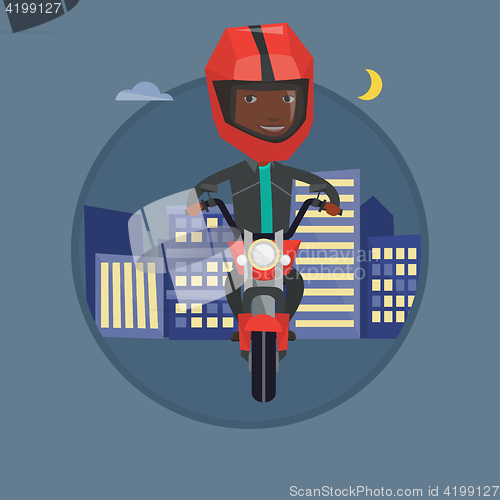 Image of Man riding motorbike at night vector illustration