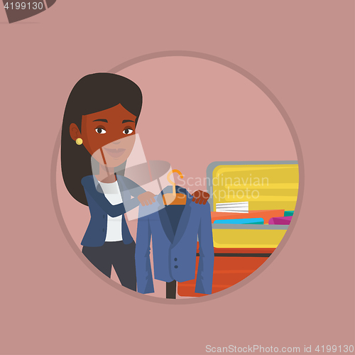 Image of Woman packing his suitcase vector illustration.