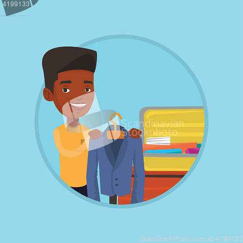 Image of Young man packing his suitcase vector illustration
