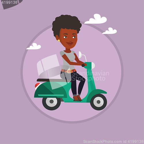 Image of Woman riding scooter vector illustration.