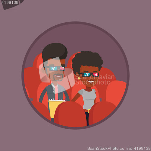 Image of Happy couple watching 3D movie in the theatre.