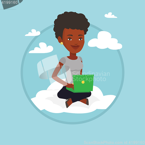 Image of Woman using cloud computing technology.