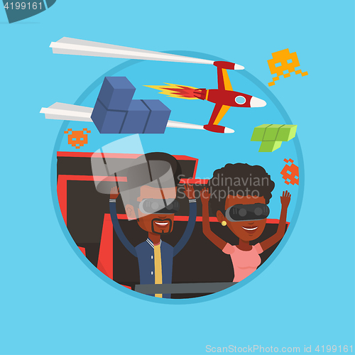 Image of Couple in vr headset riding on roller coaster.