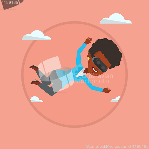 Image of Woman in vr headset flying in the sky.
