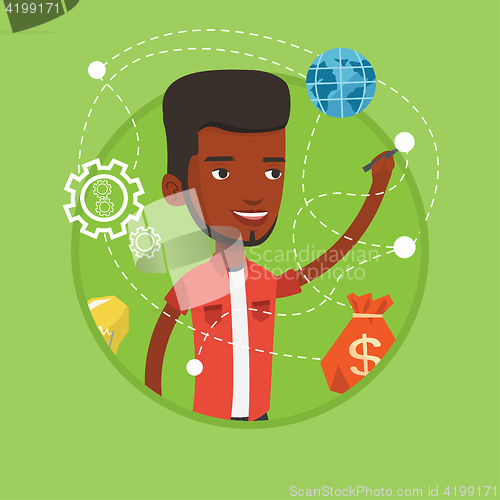 Image of Man writing cloud computing on virtual screen.