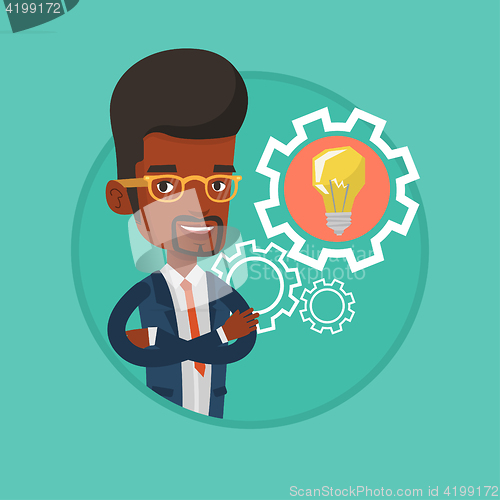 Image of Man with business idea bulb in gear.