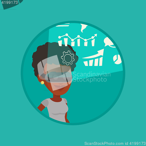 Image of Businesswoman in vr headset analyzing virtual data