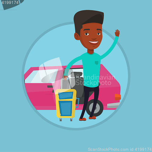 Image of African man traveling by car vector illustration