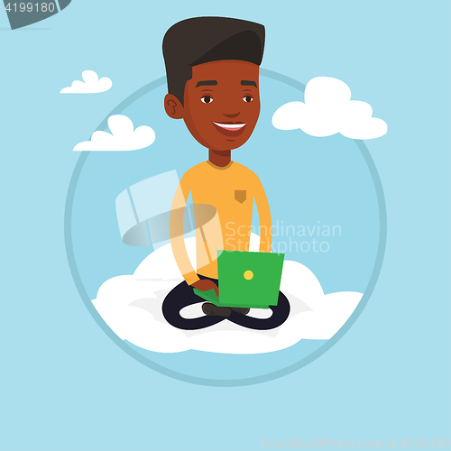 Image of Man using cloud computing technology.