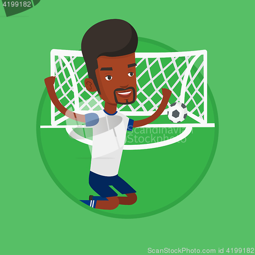 Image of Soccer player celebrating scoring goal.