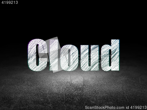 Image of Cloud networking concept: Cloud in grunge dark room