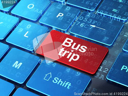 Image of Tourism concept: Bus Trip on computer keyboard background