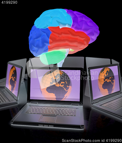 Image of Global computer brain connected to the network. 3d render