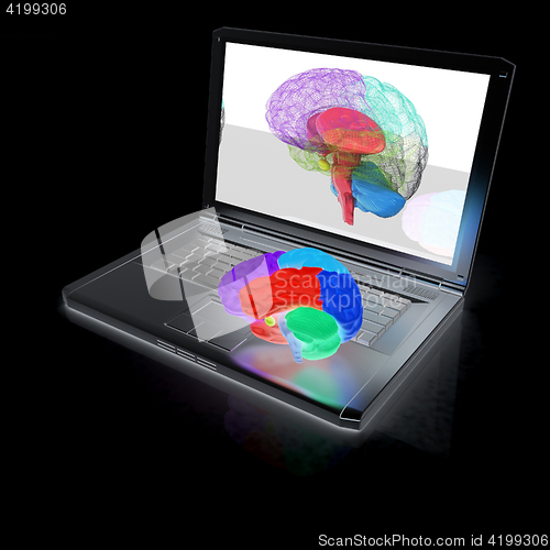 Image of creative three-dimensional model of real human brain and scan on