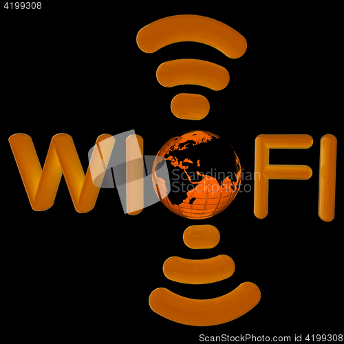 Image of wifi earth icon. 3d illustration