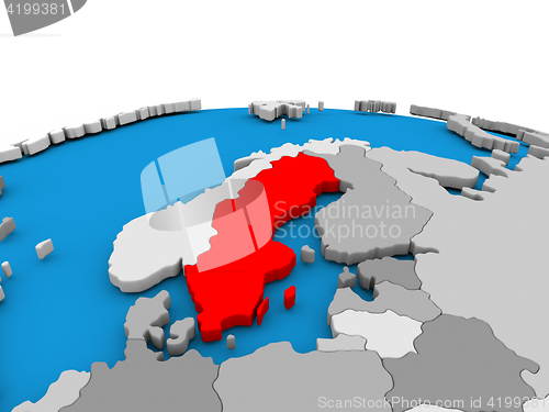 Image of Sweden on globe in red