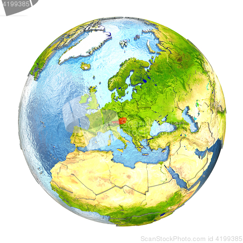 Image of Austria in red on full Earth
