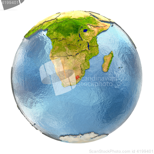 Image of Lesotho in red on full Earth