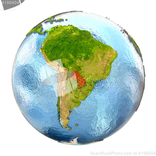 Image of Paraguay in red on full Earth