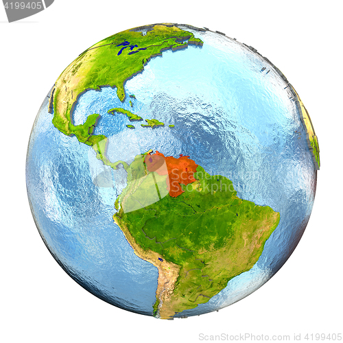 Image of Venezuela in red on full Earth