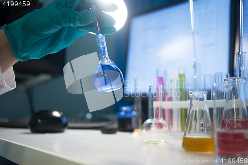 Image of Laboratory table with chemical substances