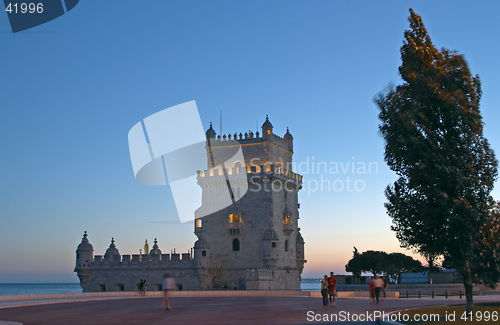 Image of Torre de Belem at night, Lisbon, Portugal