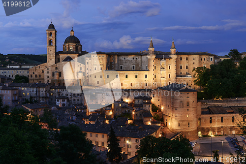 Image of Illuminated castle Urbino Italy