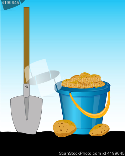 Image of Pail of the potatoes and shovel