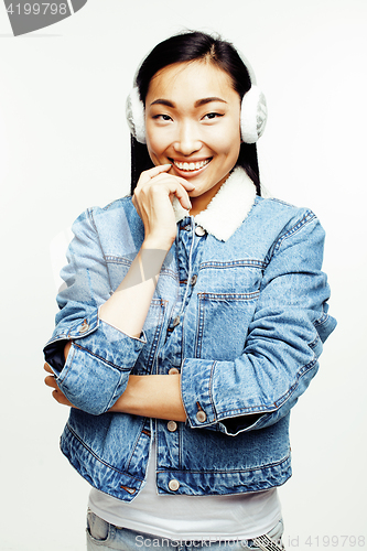 Image of young pretty asian woman posing cheerful emotional isolated on white background, lifestyle people concept