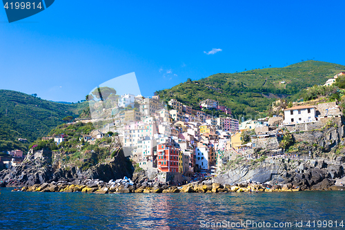 Image of Riomaggiore in Cinque Terre, Italy - Summer 2016 - view from the