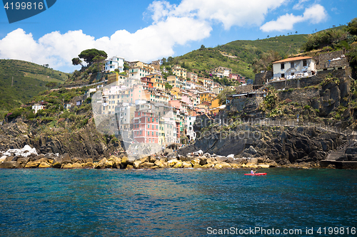 Image of Riomaggiore in Cinque Terre, Italy - Summer 2016 - view from the