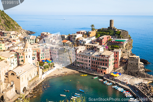 Image of Vernazza in Cinque Terre, Italy - Summer 2016 - view from the hi