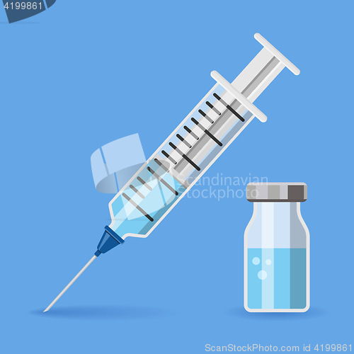 Image of plastic medical syringe and vial icon