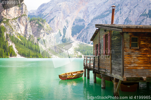 Image of Braies Lake in Dolomiti region, Italy